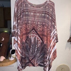 Reba Tribal Print Women's Blouse - Brown and White